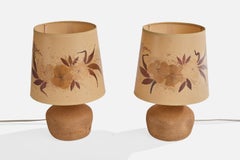 Französischer Designer, Tischlampen, Keramik, Papier, Frankreich, 1970er Jahre