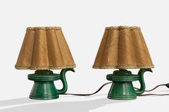 French Designer, Table Lamps, Ceramic, Parchment, France, 1960s