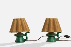 French Designer, Table Lamps, Ceramic, Parchment, France, 1960s