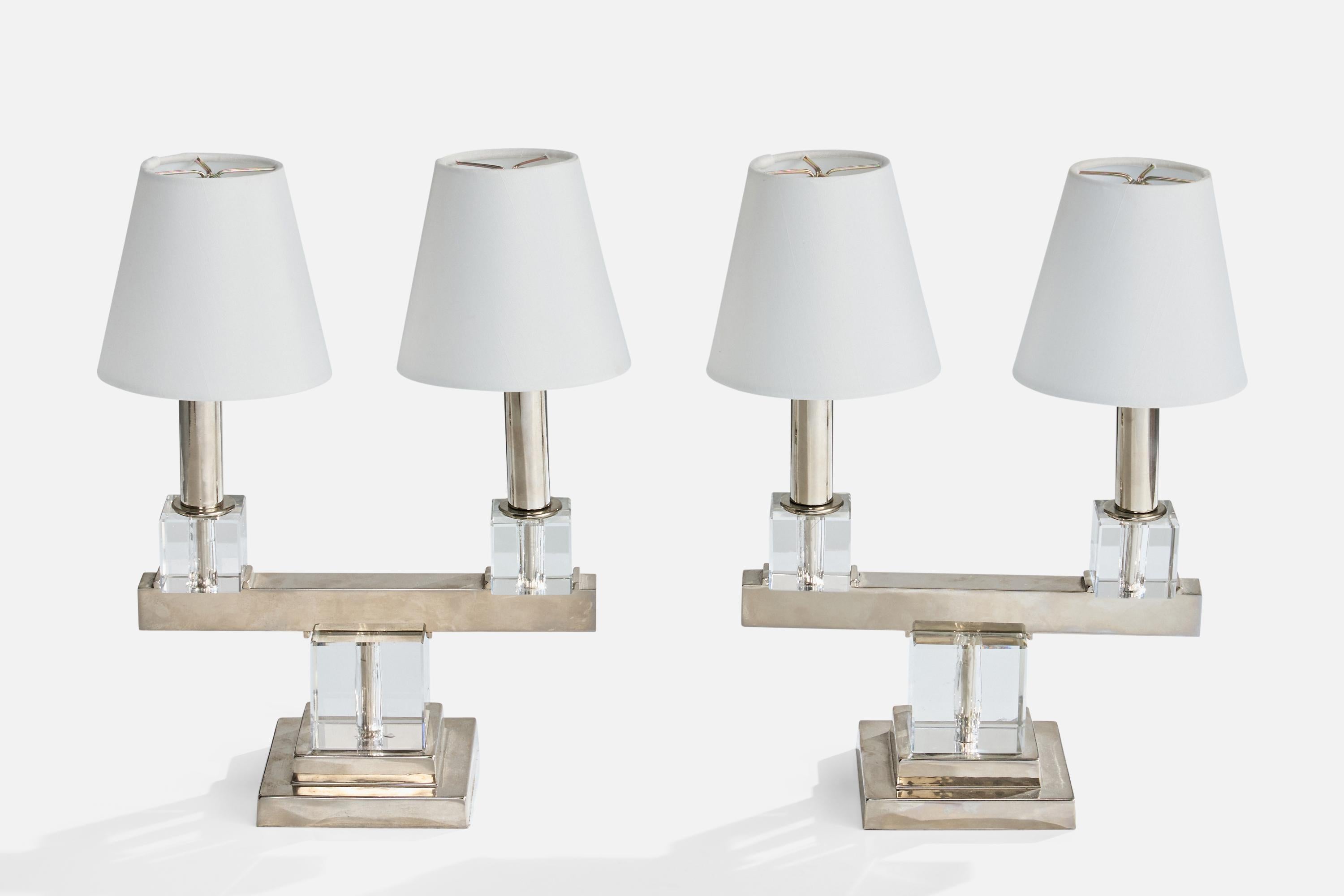 Mid-Century moderno Lampade da tavolo di design francese, cromo, acrilico, tessuto, Francia, anni '50 in vendita