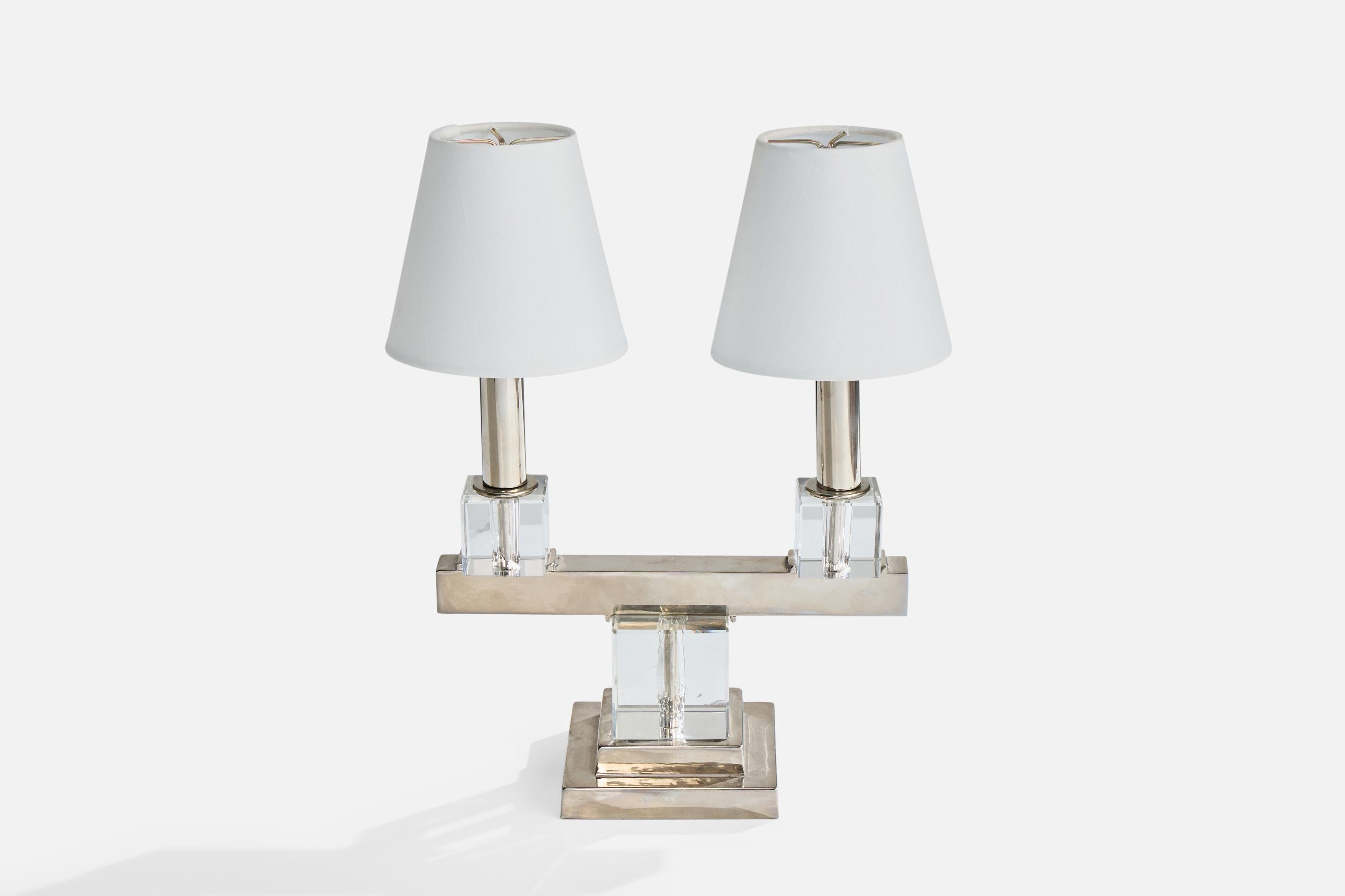 Francese Lampade da tavolo di design francese, cromo, acrilico, tessuto, Francia, anni '50 in vendita