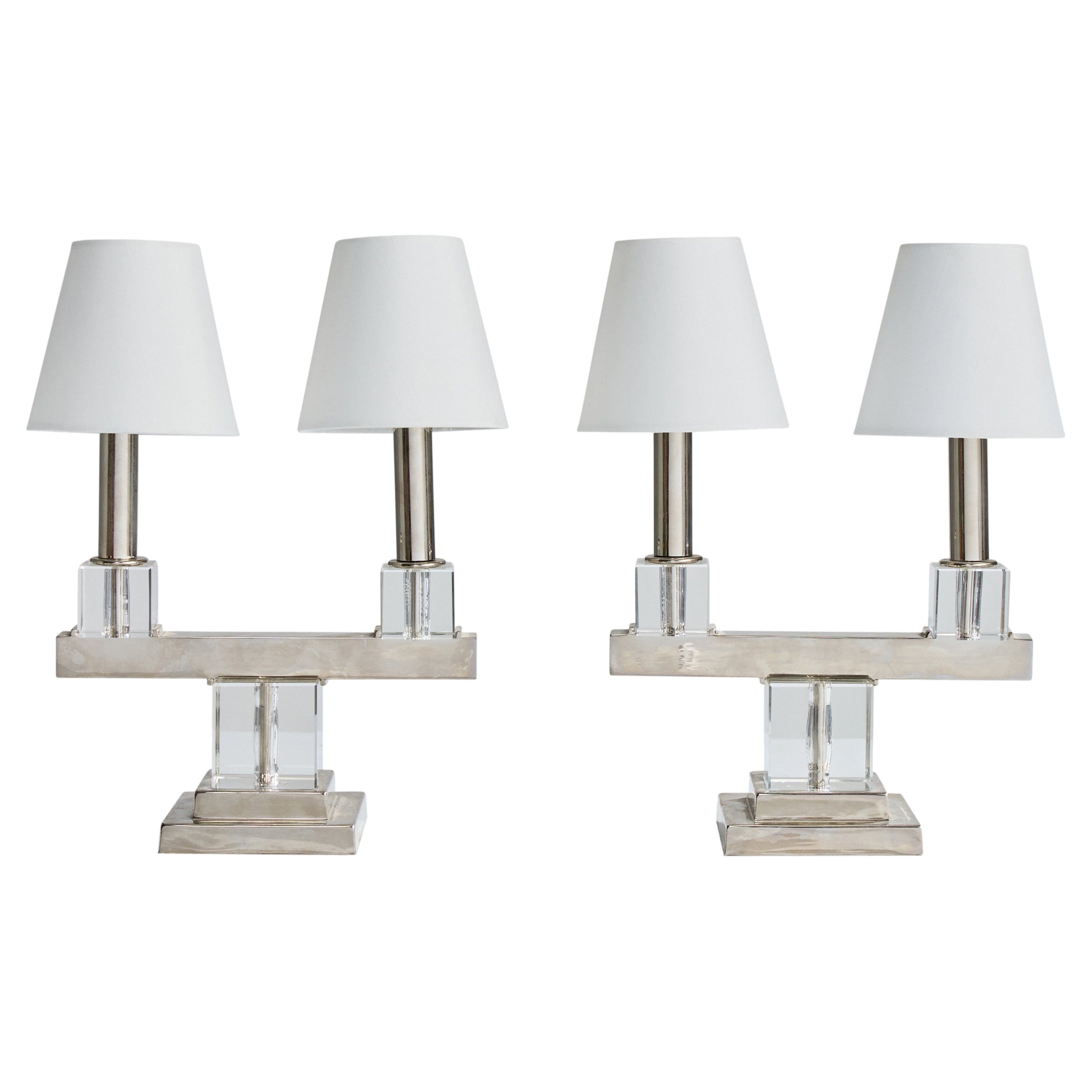 Lampade da tavolo di design francese, cromo, acrilico, tessuto, Francia, anni '50 in vendita