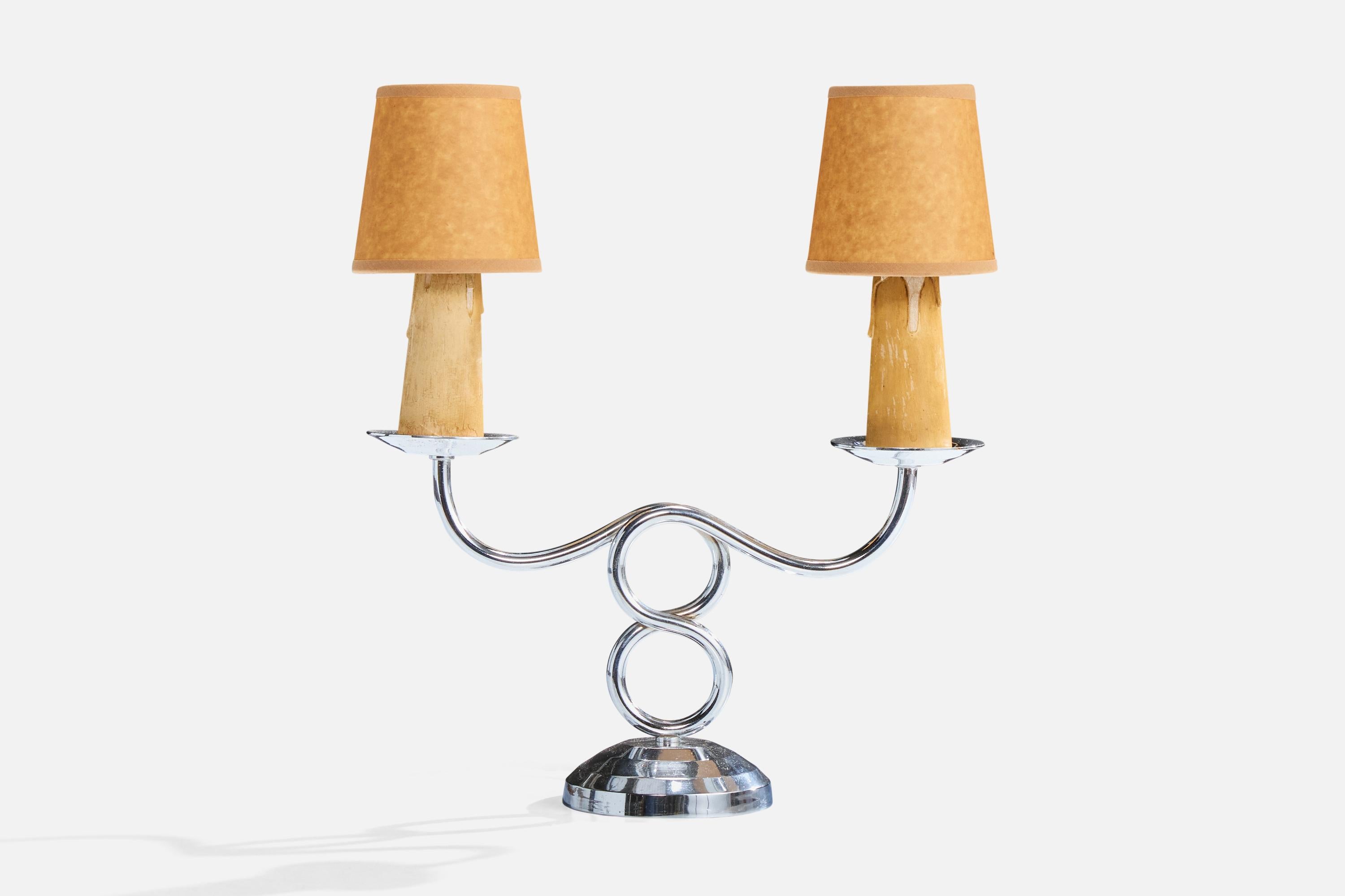 Mid-Century moderno Lampade da tavolo di design francese, cromo, bachelite, pergamena, Francia, anni '40 in vendita