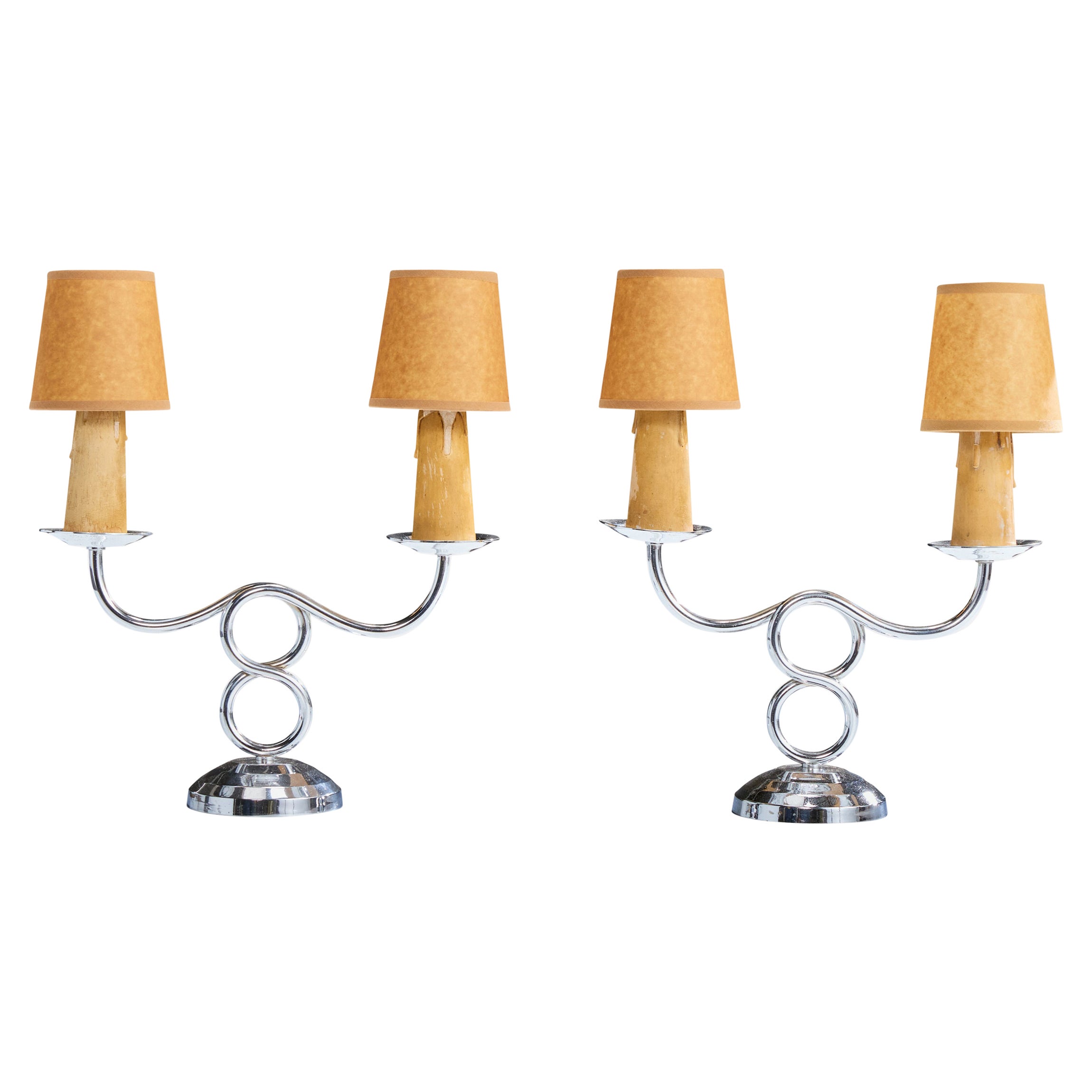Designer français, lampes de table, chrome, bakélite, parchemin, France, années 1940