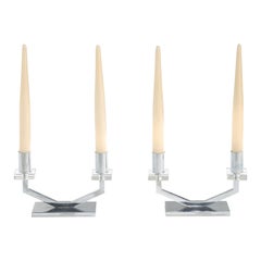 French Designer, Table Lamps, Chrome, Glass, Acrylic, France, 1950s