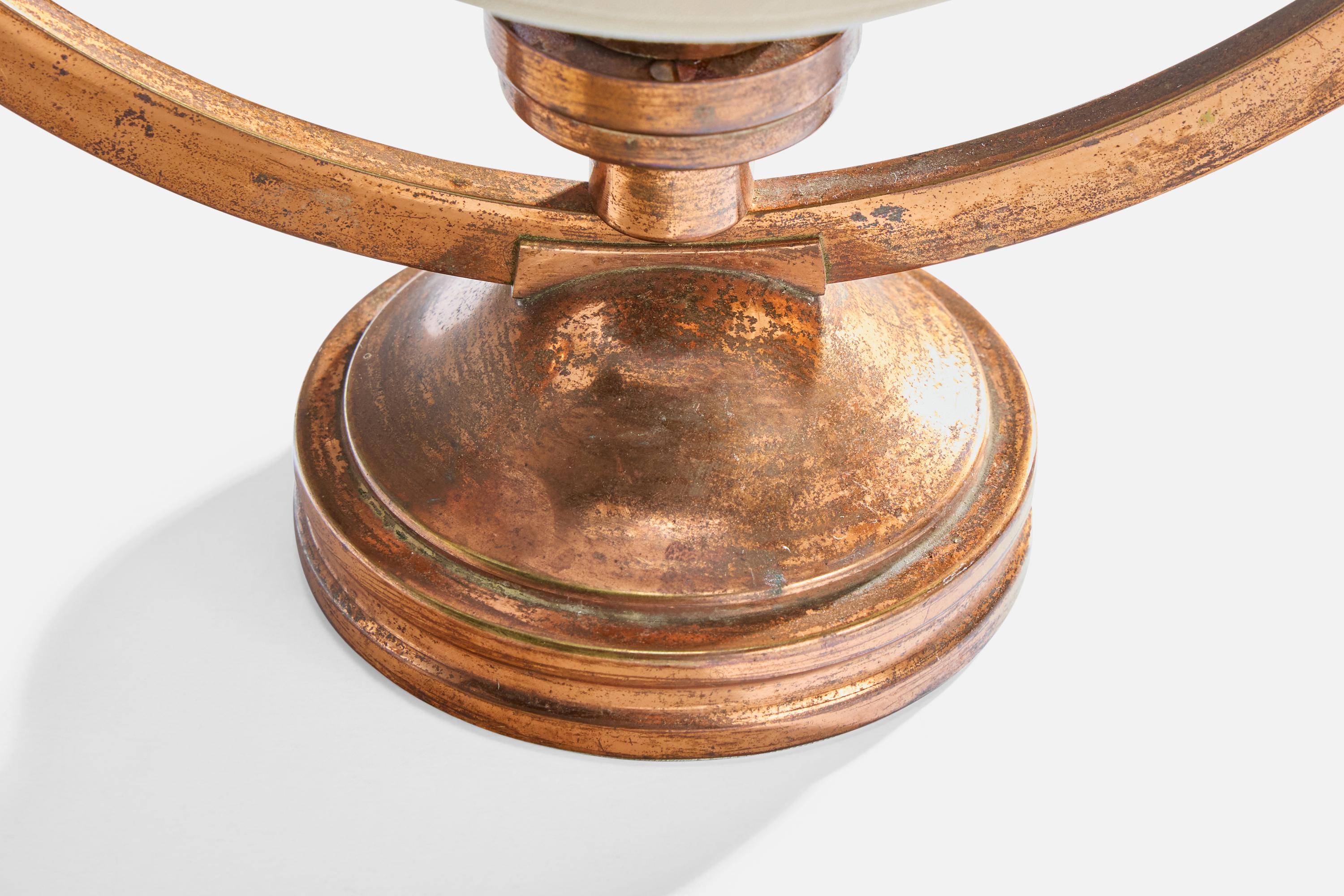 Designer francese, lampade da tavolo, rame, tessuto, Francia, anni '40 in vendita 2