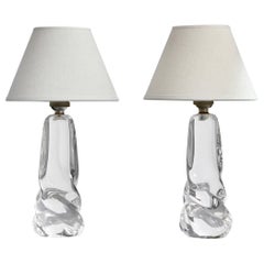French Designer, Table Lamps, Glass, Brass, France, 1940s