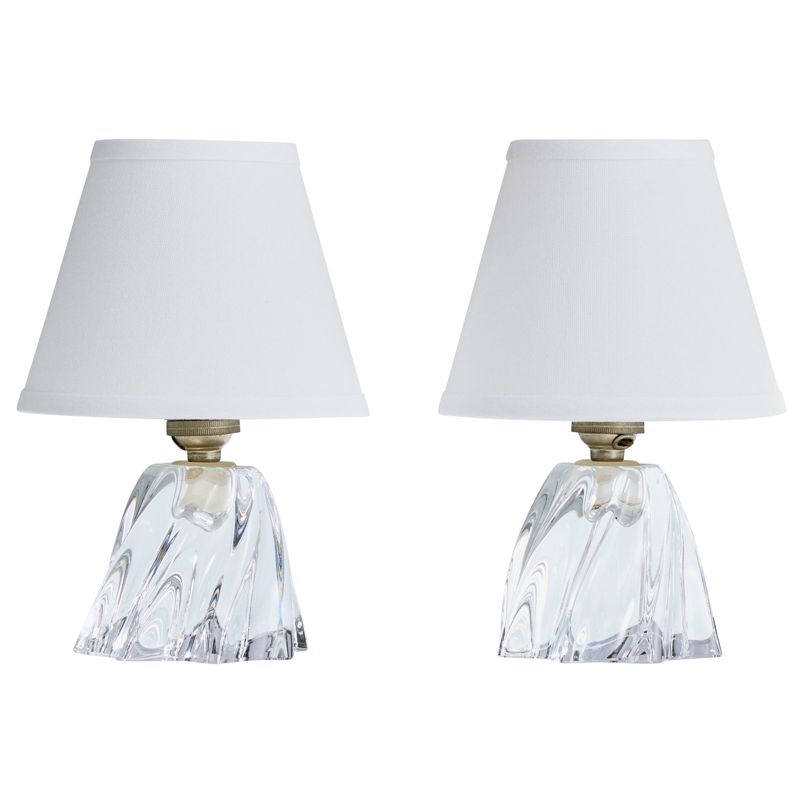 French Designer, Table Lamps, Glass, Metal, Fabric, France, 1950s