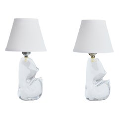 French Designer, Table Lamps, Glass, Metal, France, 1950s