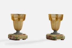 French Designer, Table Lamps, Glass, Metal, Onyx, France, 1930s