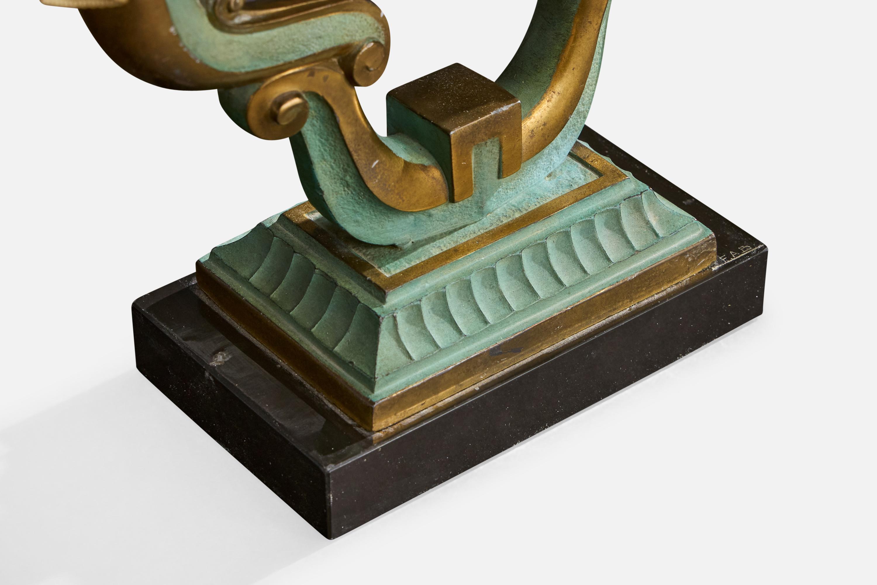 Designer français, lampes de table, métal, tissu, marbre, France, années 1940 en vente 3