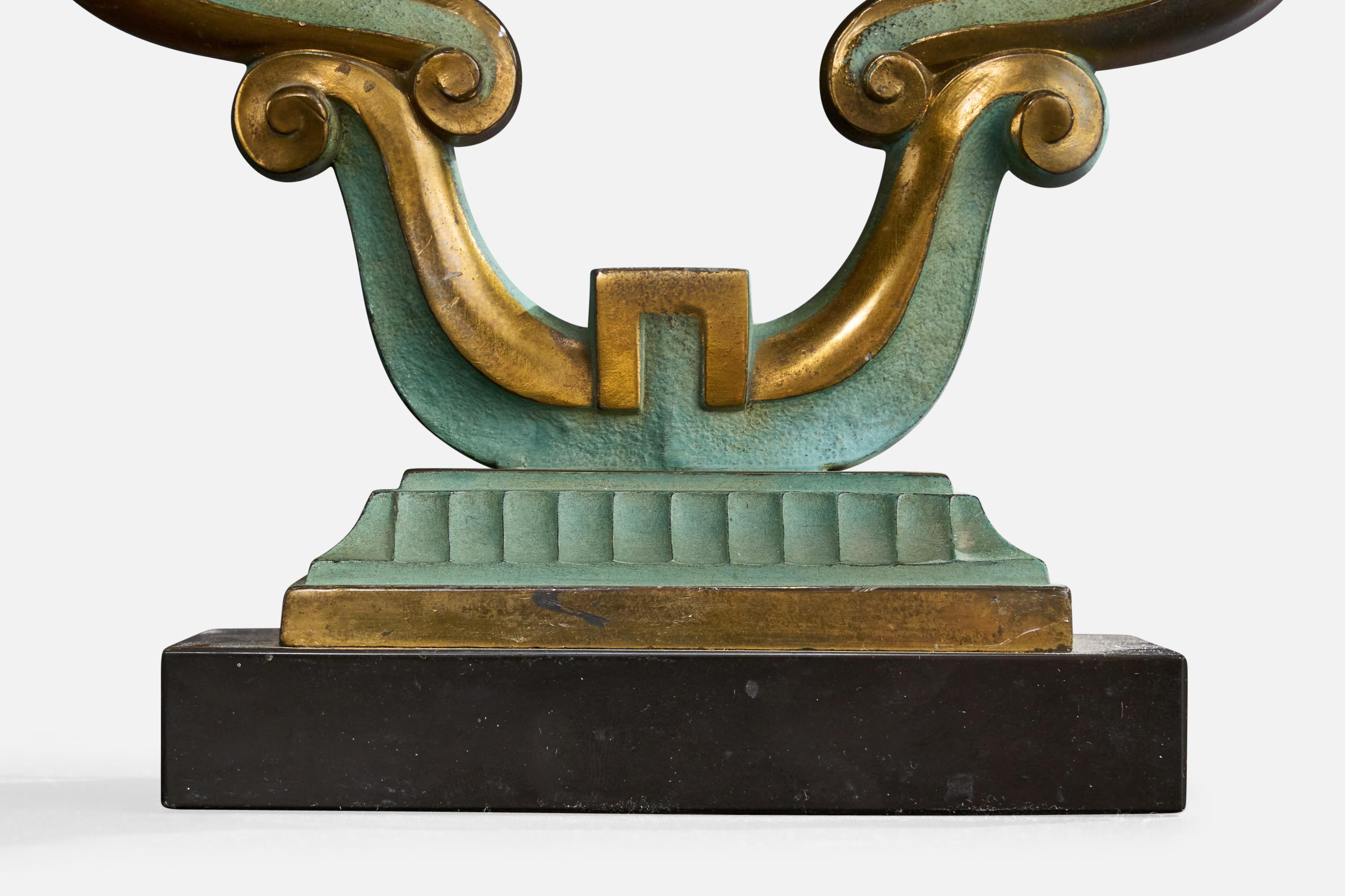 Designer français, lampes de table, métal, tissu, marbre, France, années 1940 en vente 4