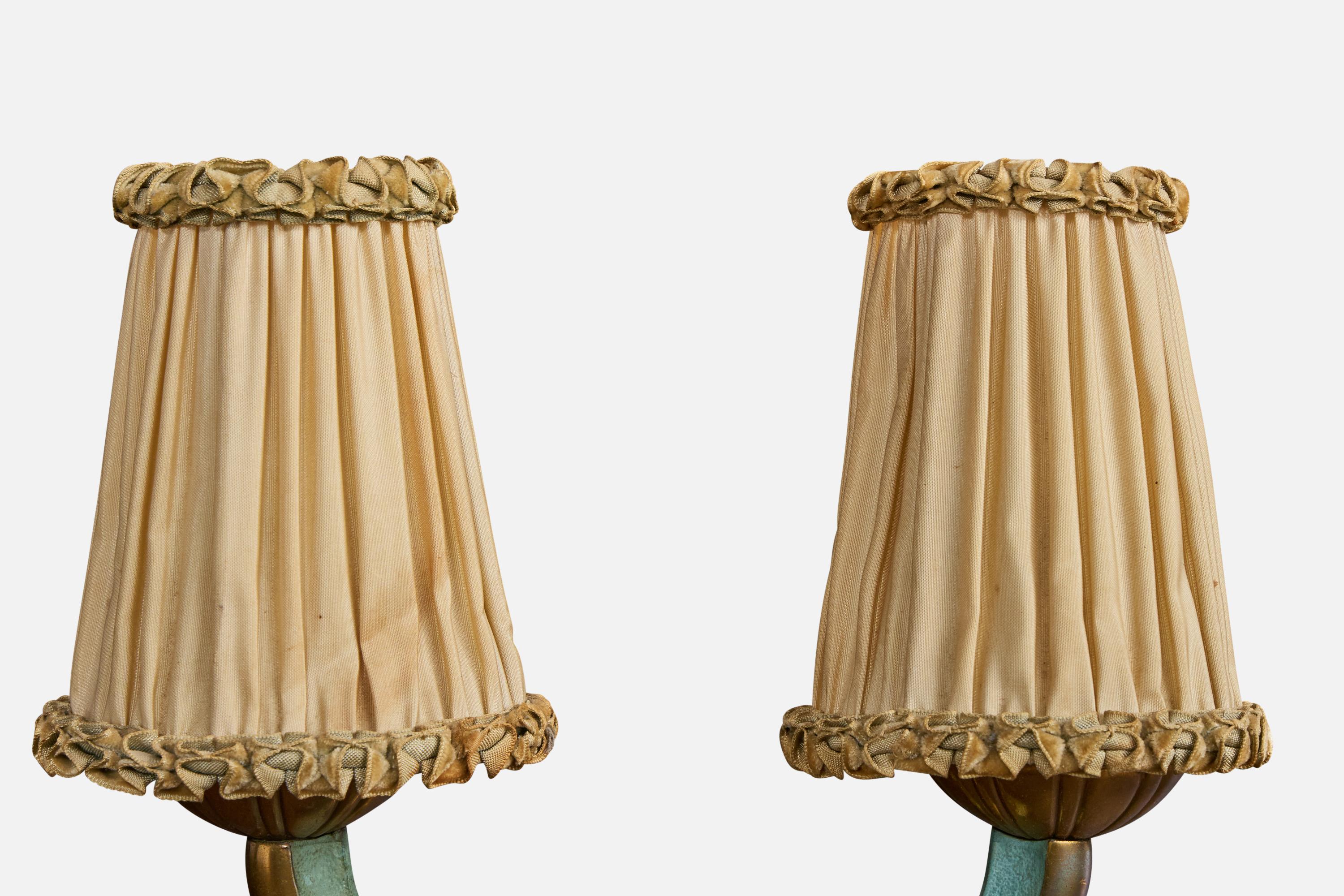 Designer français, lampes de table, métal, tissu, marbre, France, années 1940 Bon état - En vente à High Point, NC