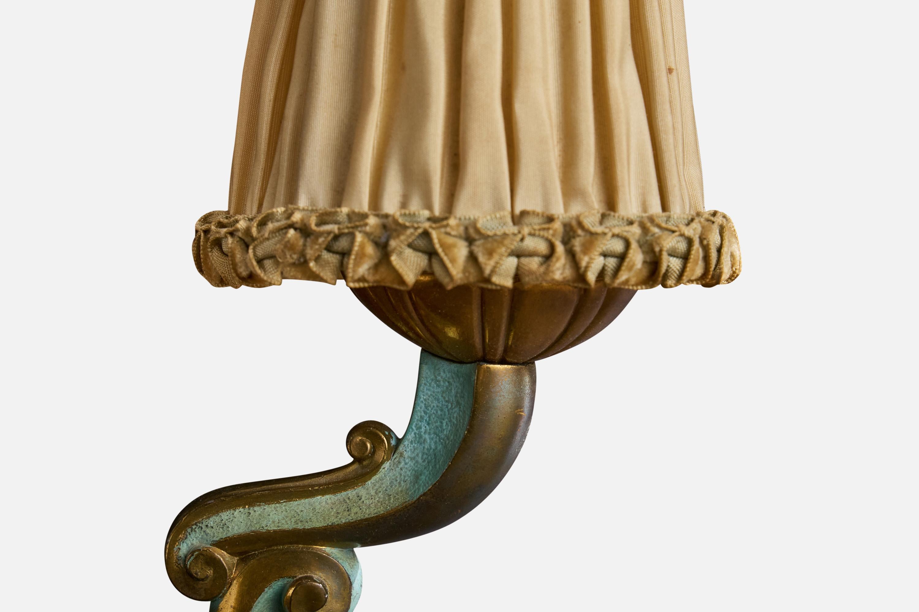 Milieu du XXe siècle Designer français, lampes de table, métal, tissu, marbre, France, années 1940 en vente