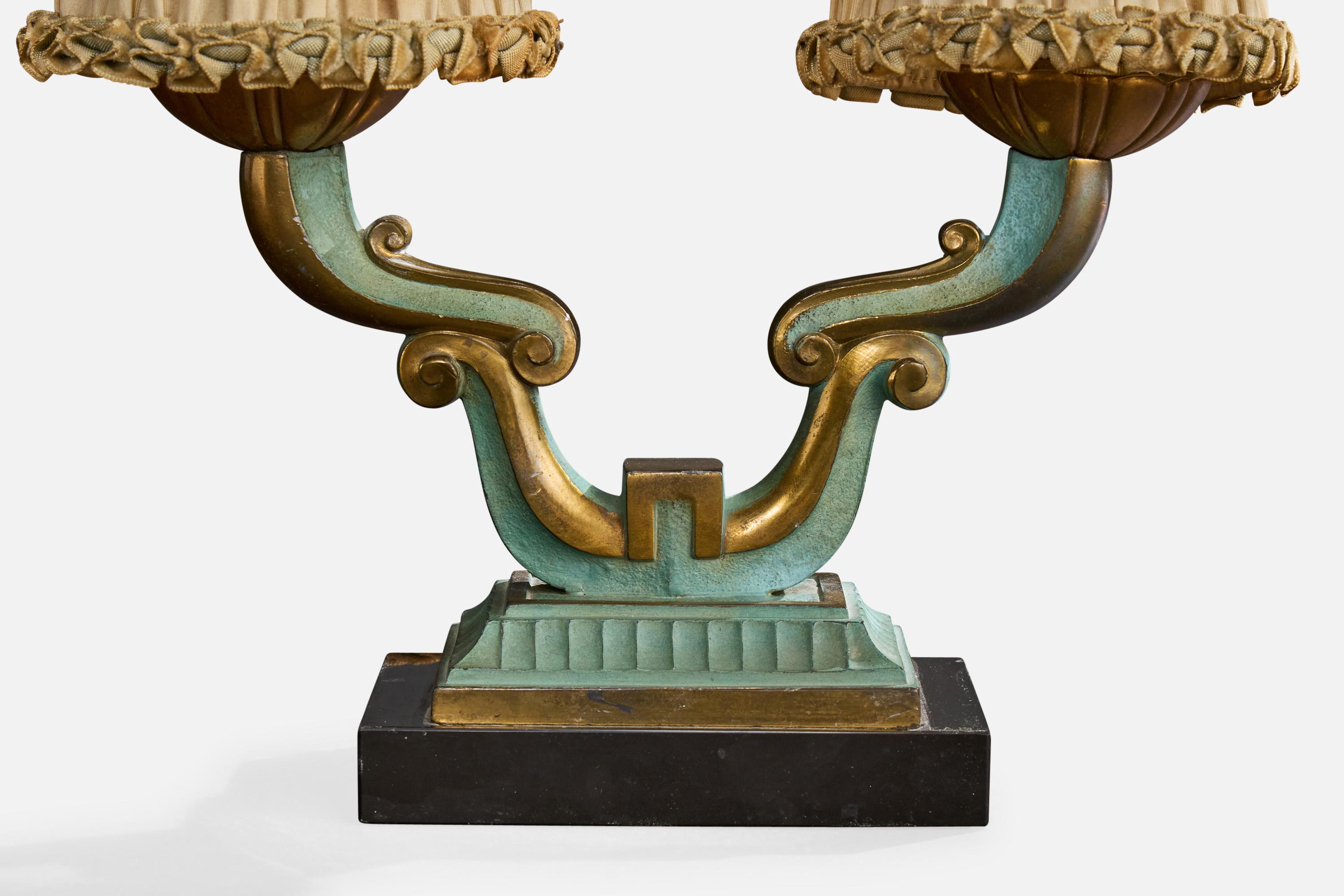 Designer français, lampes de table, métal, tissu, marbre, France, années 1940 en vente 2