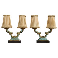 Designer français, lampes de table, métal, tissu, marbre, France, années 1940