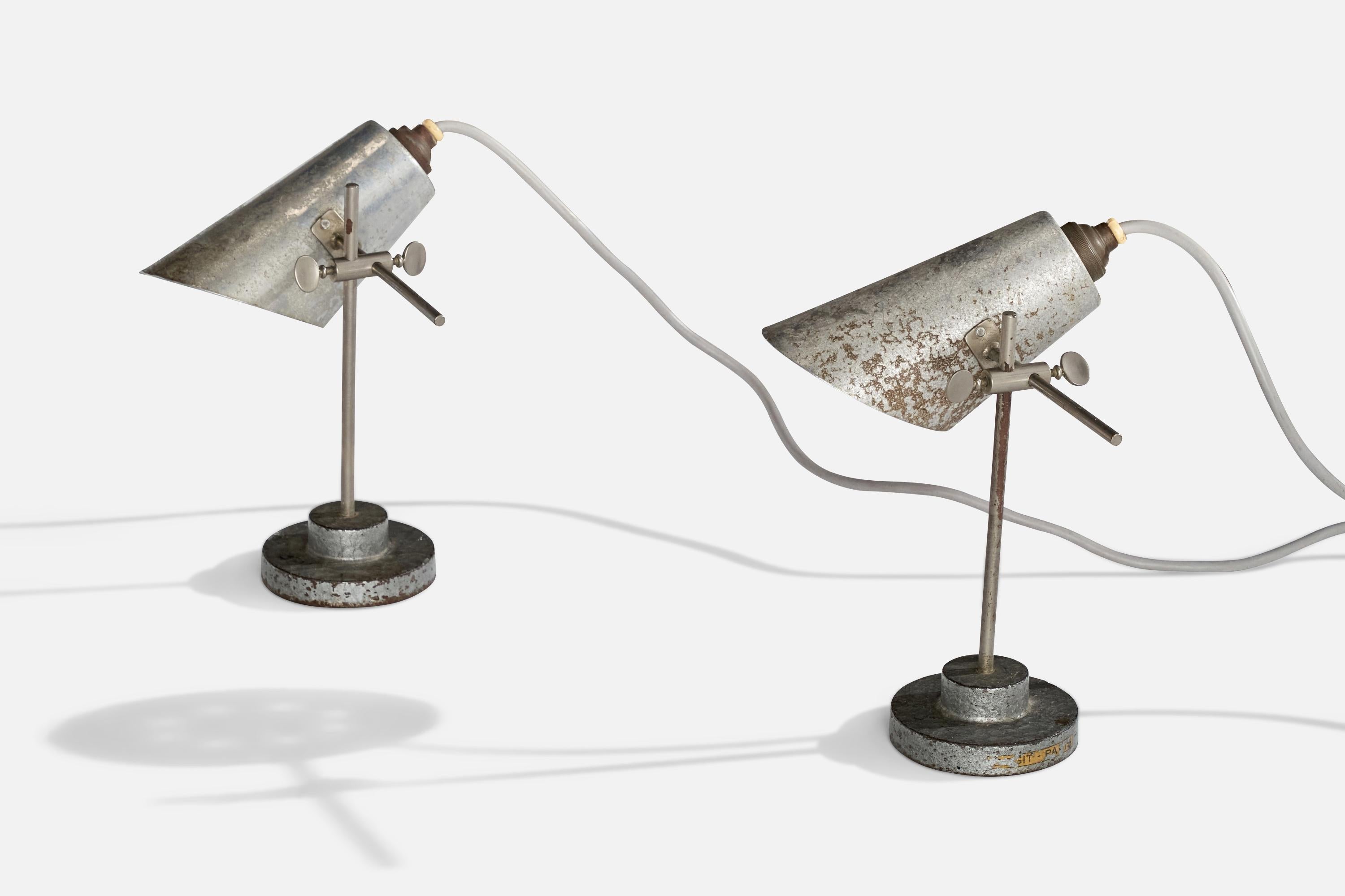 French Designer, Table Lamps, Metal, France, 1930s In Good Condition For Sale In High Point, NC