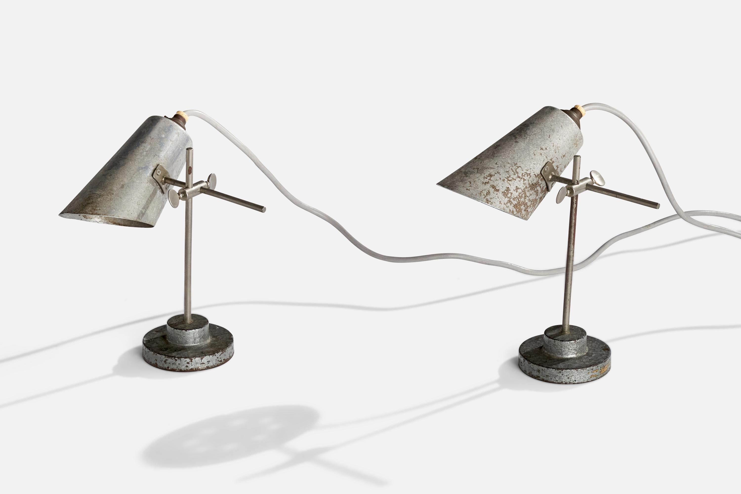Mid-20th Century French Designer, Table Lamps, Metal, France, 1930s For Sale