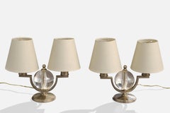 French Designer, Table Lamps, Metal, Glass, Fabric, France, 1950s