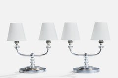 French Designer, Table Lamps, Metal, Glass, Fabric, France, 1950s