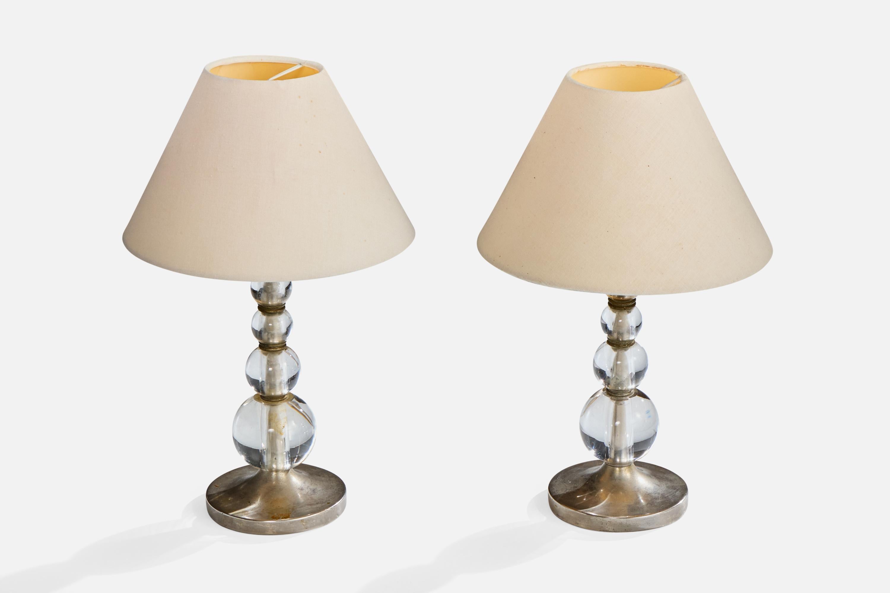 Mid-Century Modern Designer français, lampes de table, métal, verre, France, années 1950