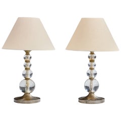 Designer français, lampes de table, métal, verre, France, années 1950
