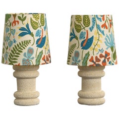Diseñador francés, Lámparas de mesa, arenisca, tela, Francia, años 70