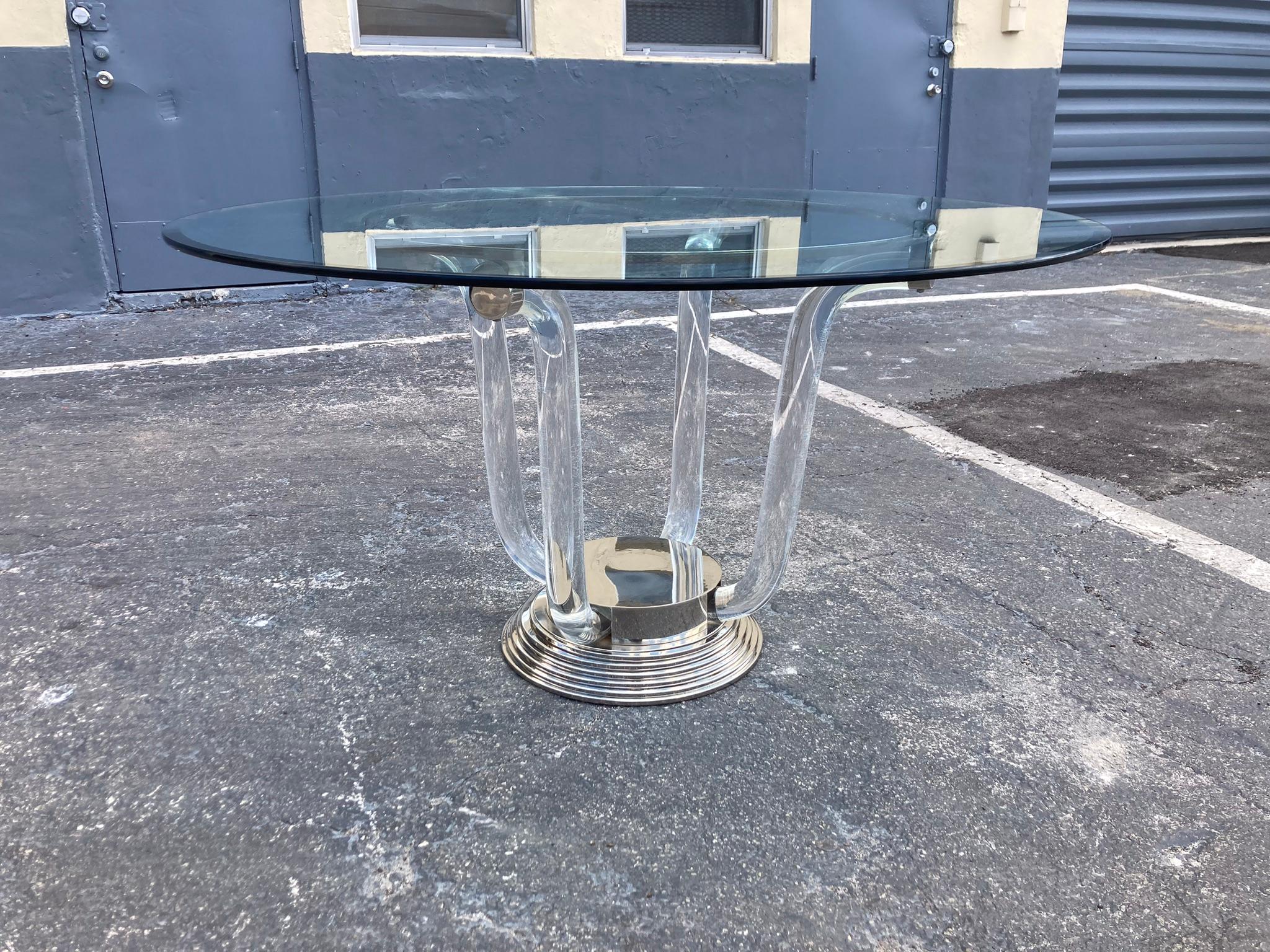 French Designer Table, Lucite, Stainless Steel, Nickel For Sale 8