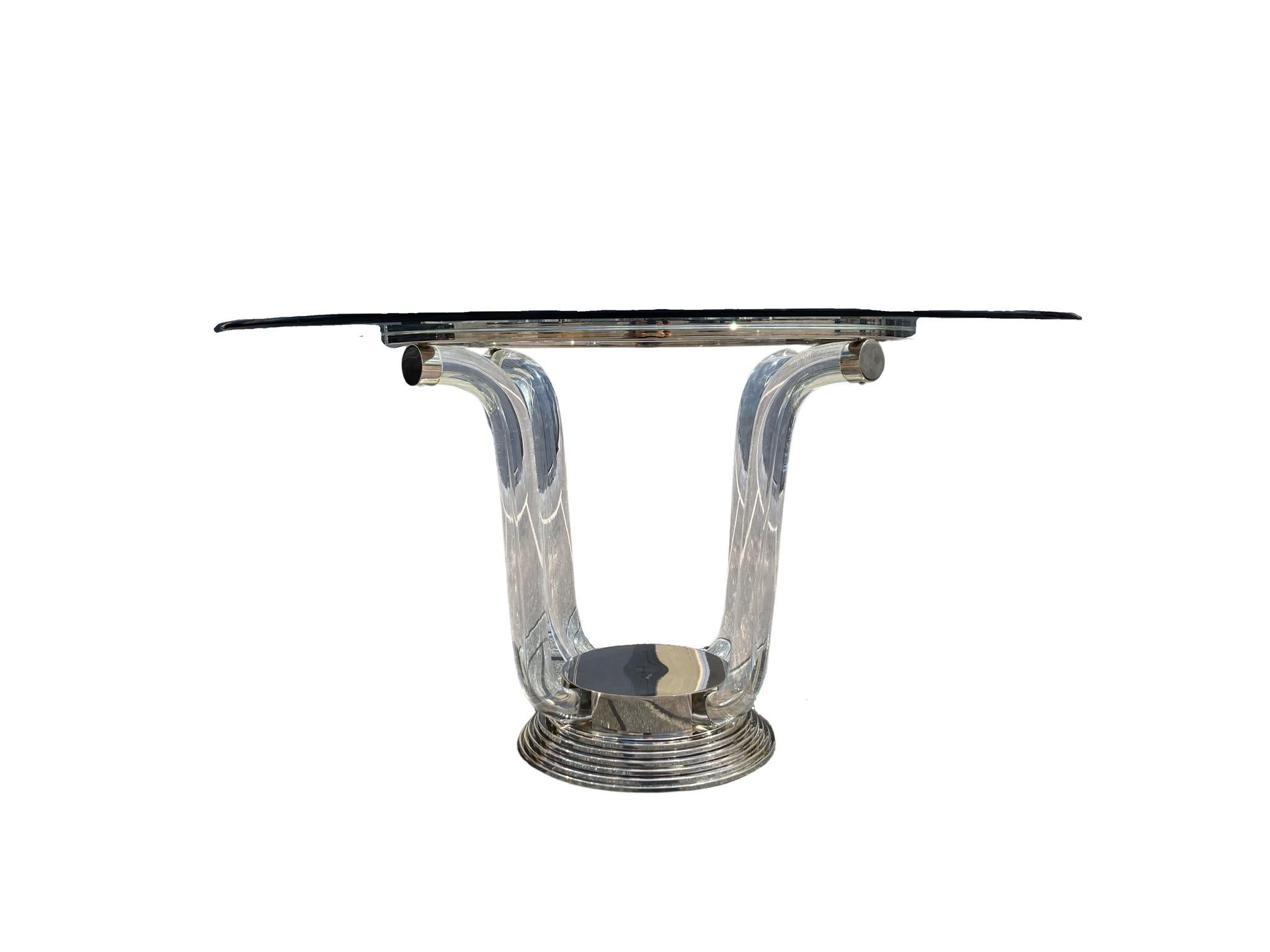 French Designer Table, Lucite, Stainless Steel, Nickel For Sale 12