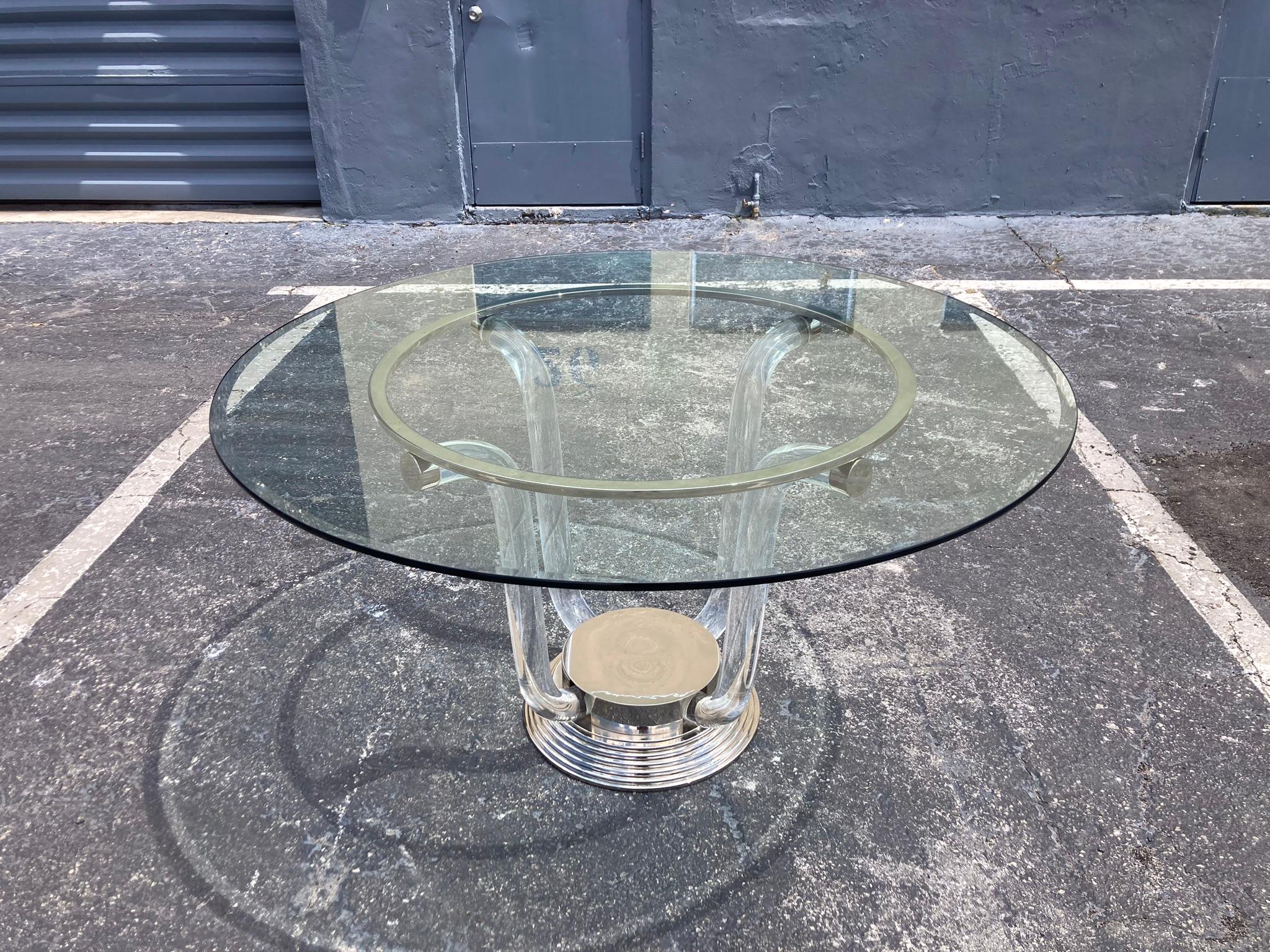 French Designer Table, Lucite, Stainless Steel, Nickel For Sale 14