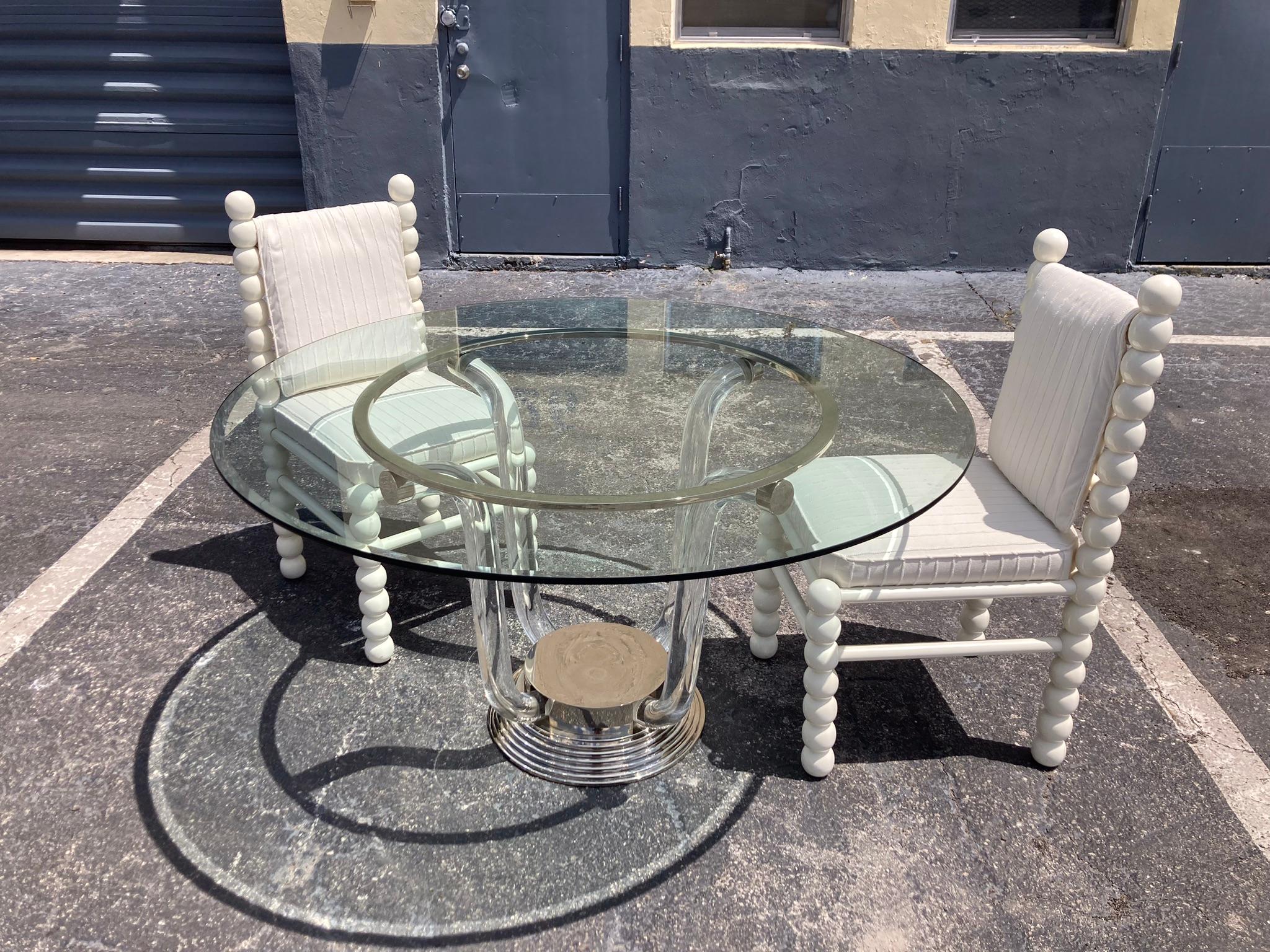 French Designer Table, Lucite, Stainless Steel, Nickel For Sale 3