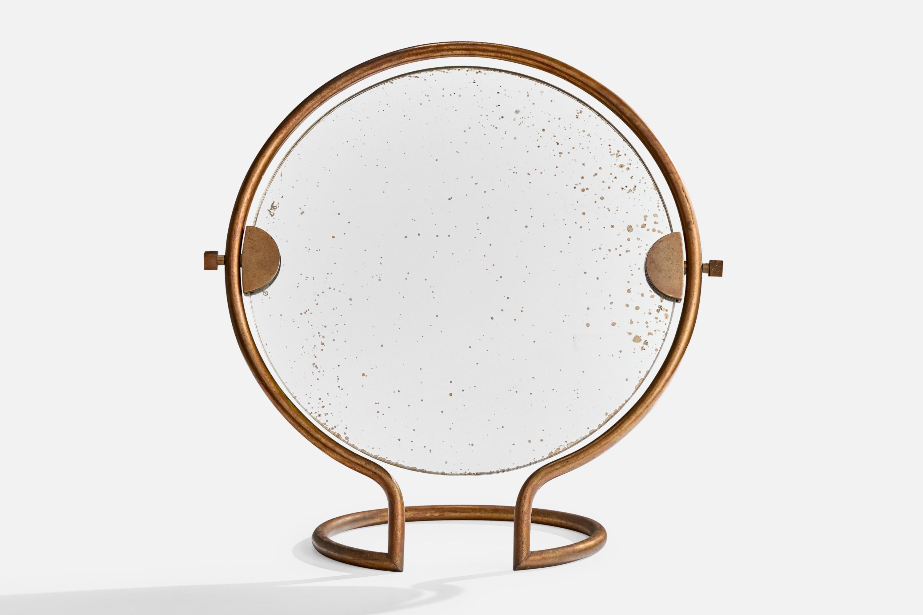 Français Miroir de table de designer français, laiton, France, années 1930 en vente