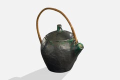 Französischer Designer, Teekanne, Keramik, Bambus, Corde, Frankreich, 1960er Jahre