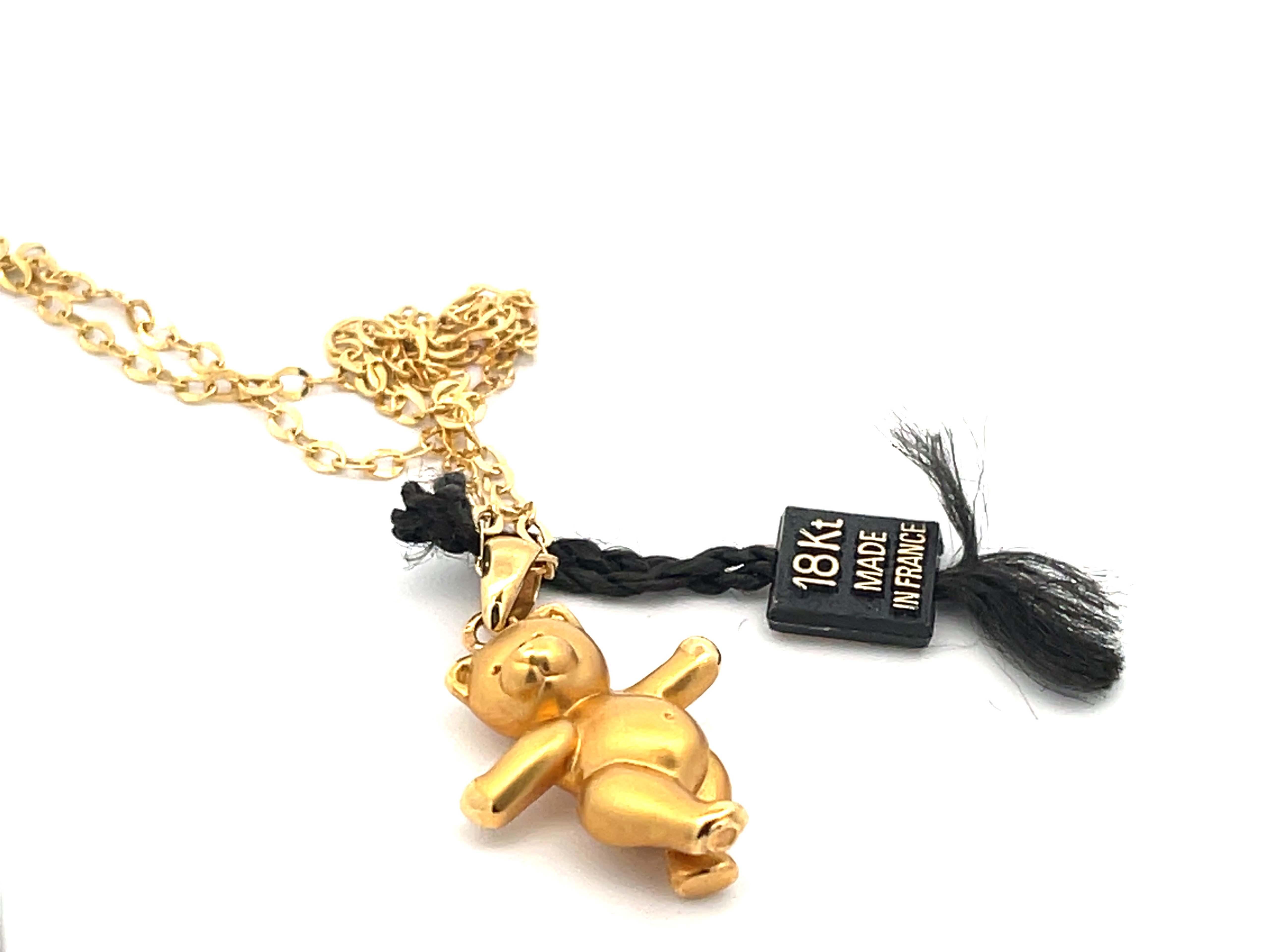 French Designer Teddy Bear Necklace in 18k Yellow Gold In New Condition For Sale In Honolulu, HI