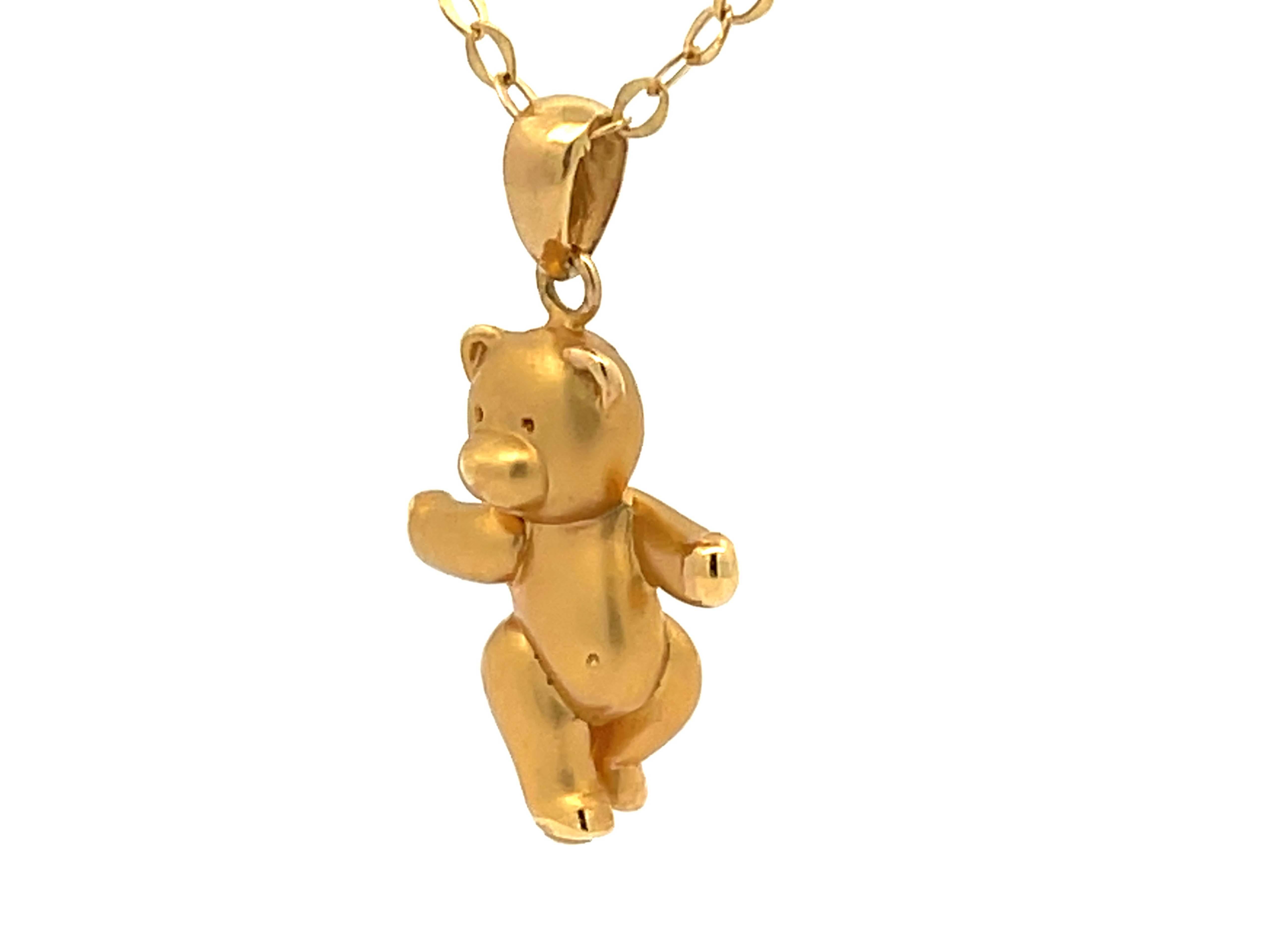 Women's French Designer Teddy Bear Necklace in 18k Yellow Gold For Sale