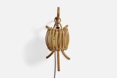 French Designer, Wall Light, Bamboo, Rattan, Paper, France, 1970s