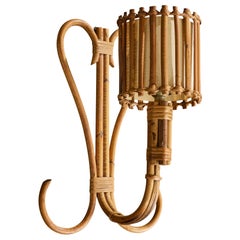 Designer francese, lampada da parete, bambù, rattan, carta, Francia, anni '70