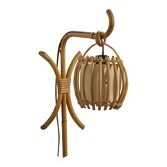 French Designer, Wall Light, Bamboo, Rattan, Paper, France, 1970s