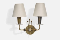 French Designer, Wall Light, Brass, Acrylic, Fabric, France, 1950s