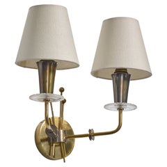 French Designer, Wall Light, Brass, Acrylic, Fabric, France, 1950s
