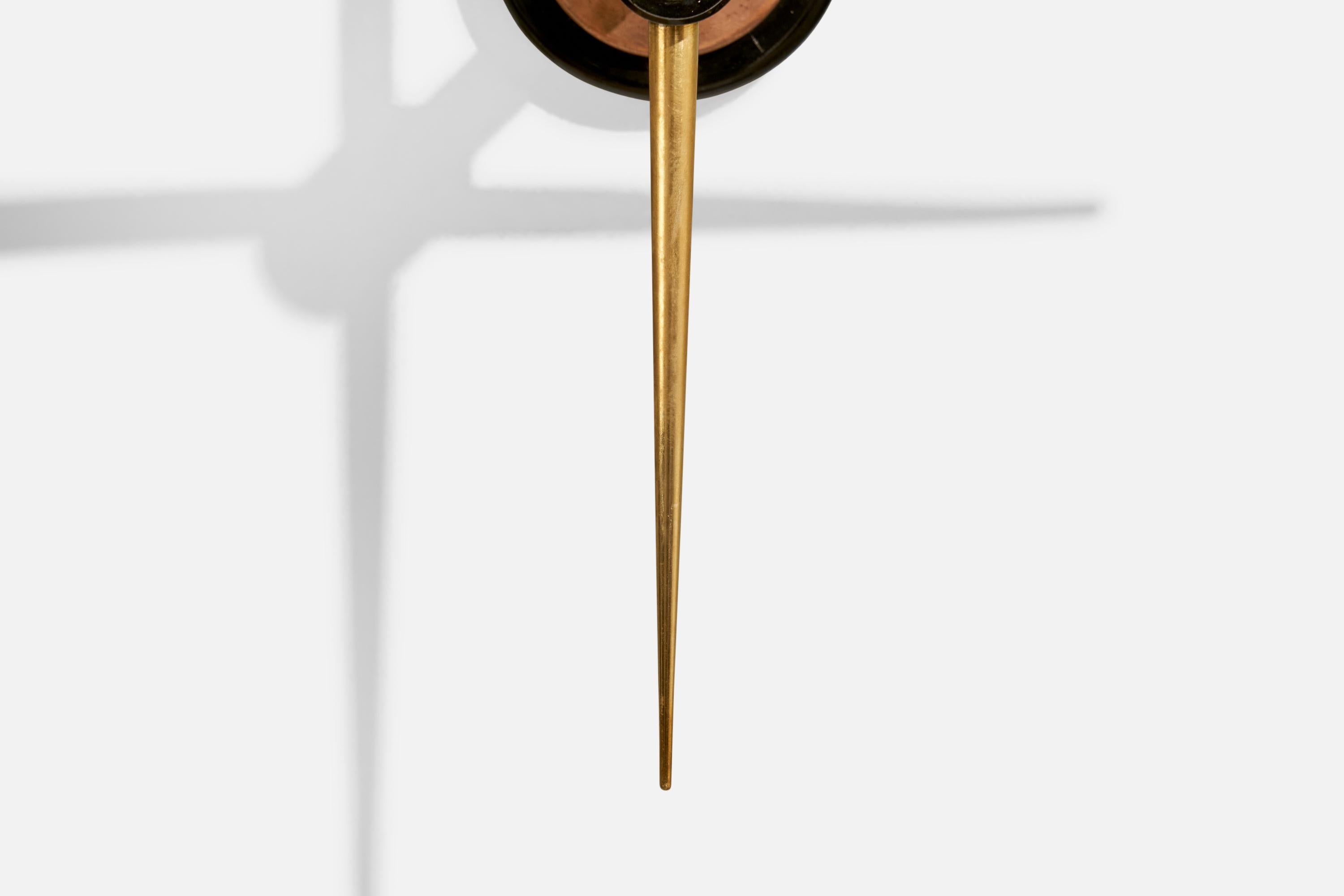 Lampada da parete di design francese, ottone, rame, metallo, vetro, Francia, anni '50 in vendita 1
