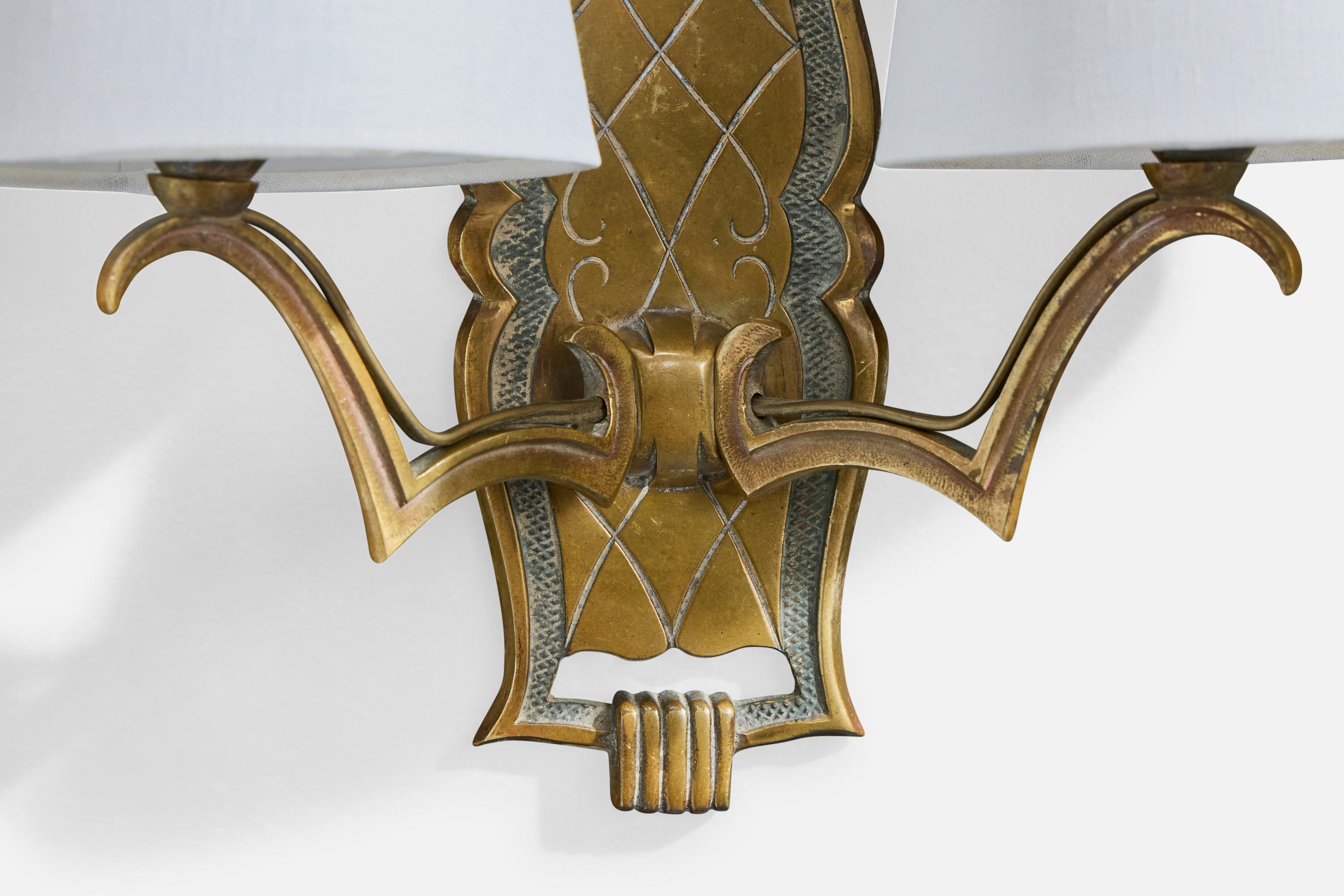 Diseñador francés, Aplique, Latón, Tela, Francia, Década de 1930 mediados del siglo XX en venta