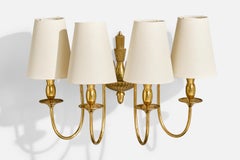 French Designer, Wall Light, Brass, Fabric, France, 1940s