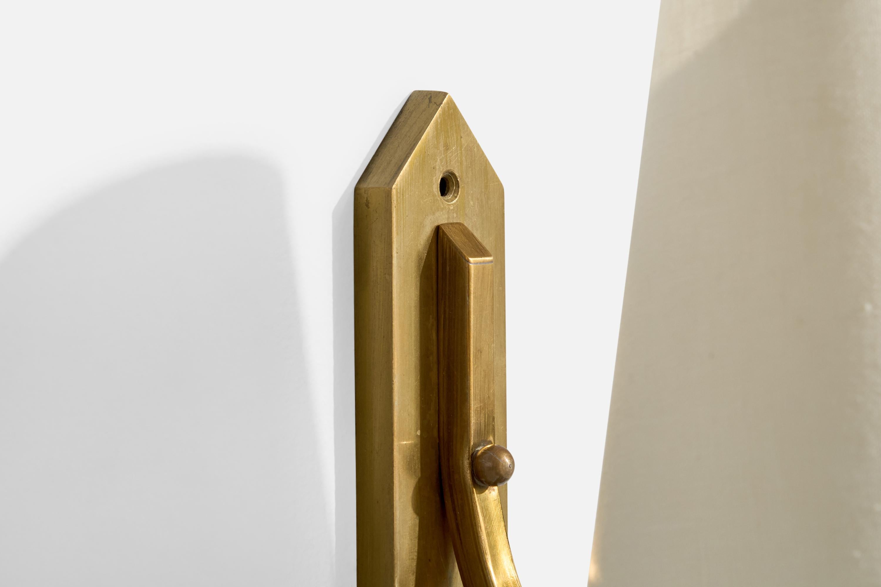 French Designer, Wall Light, Brass, Fabric, France, 1940s For Sale 1