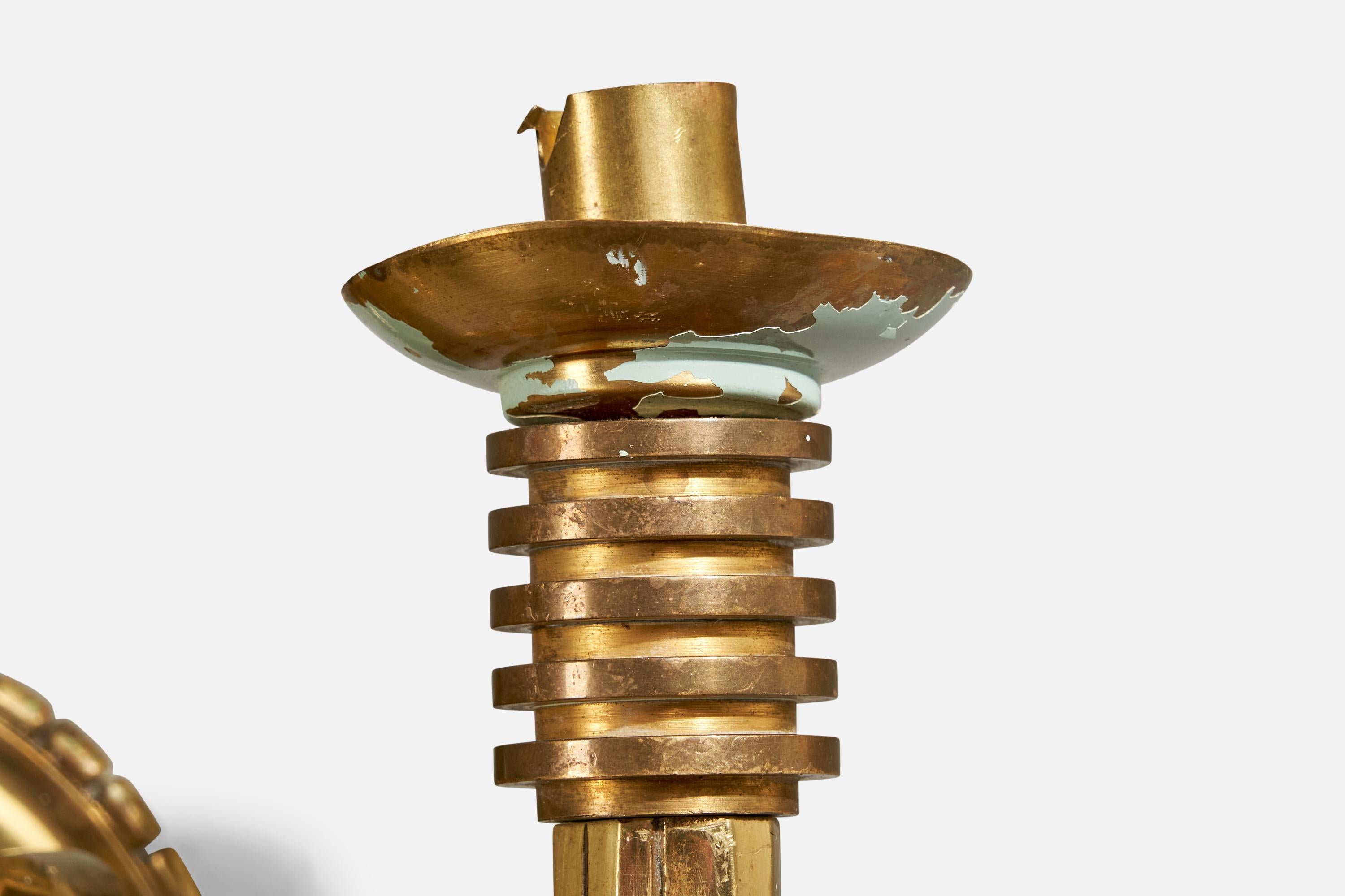 Designer francese, lampada da parete, ottone, tessuto, Francia, anni '1940 in vendita 1