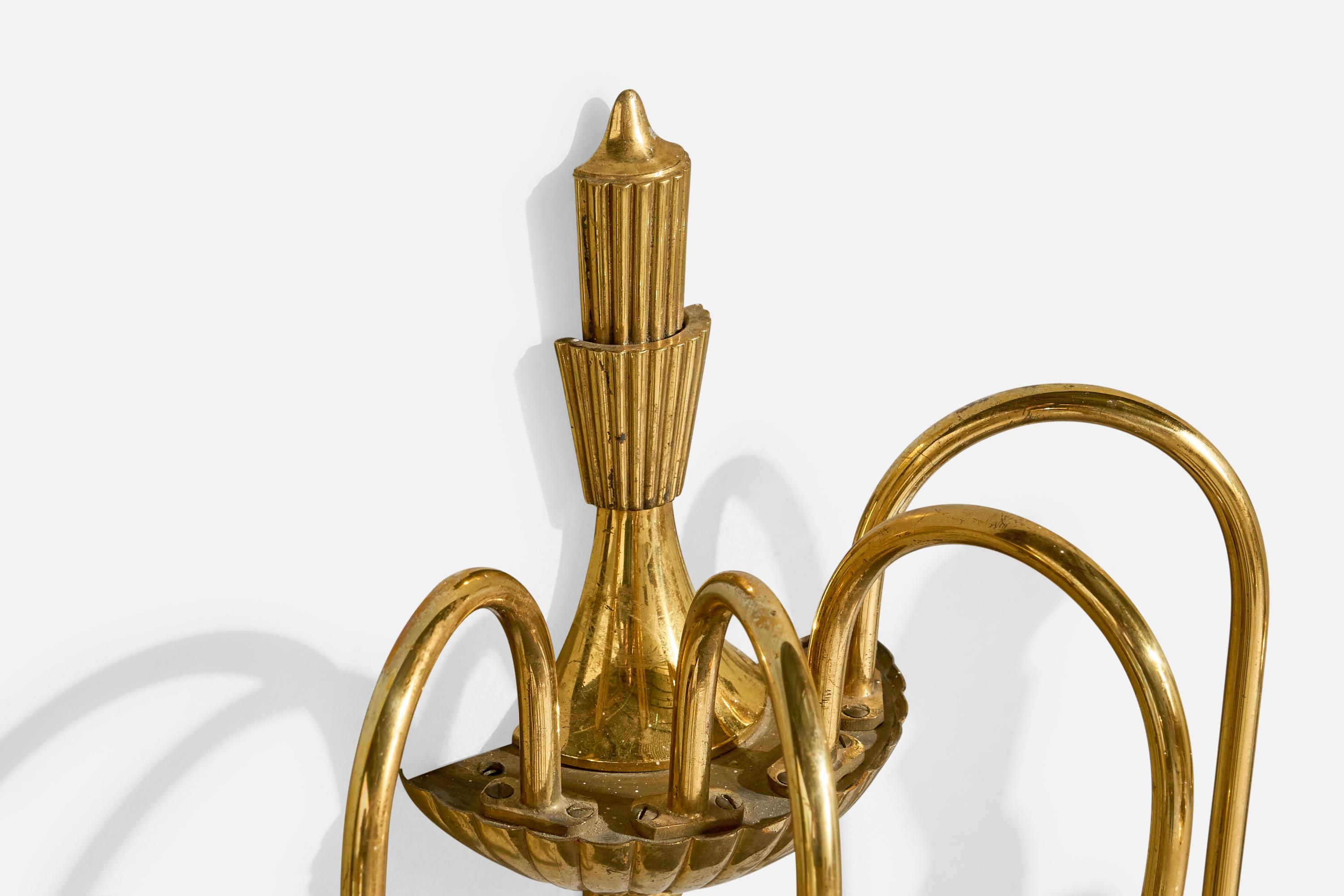 Designer francese, lampada da parete, ottone, tessuto, Francia, anni '1940 in vendita 1