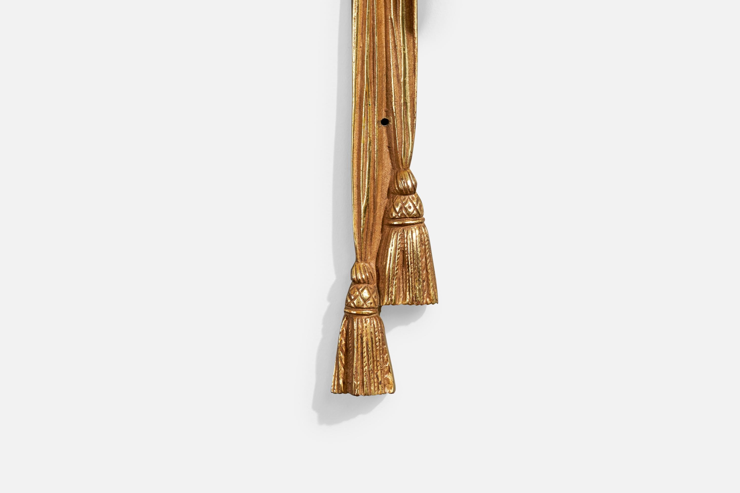 French Designer, Wall Light, Brass, Fabric, France, 1940s For Sale 5