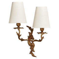 French Designer, Wall Light, Brass, Fabric, France, 1940s