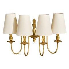 French Designer, Wall Light, Brass, Fabric, France, 1940s