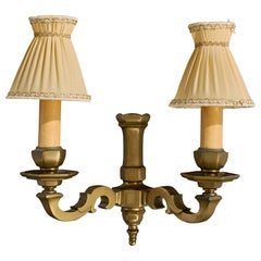 French Designer, Wall Light, Brass, Fabric, France, 1940s
